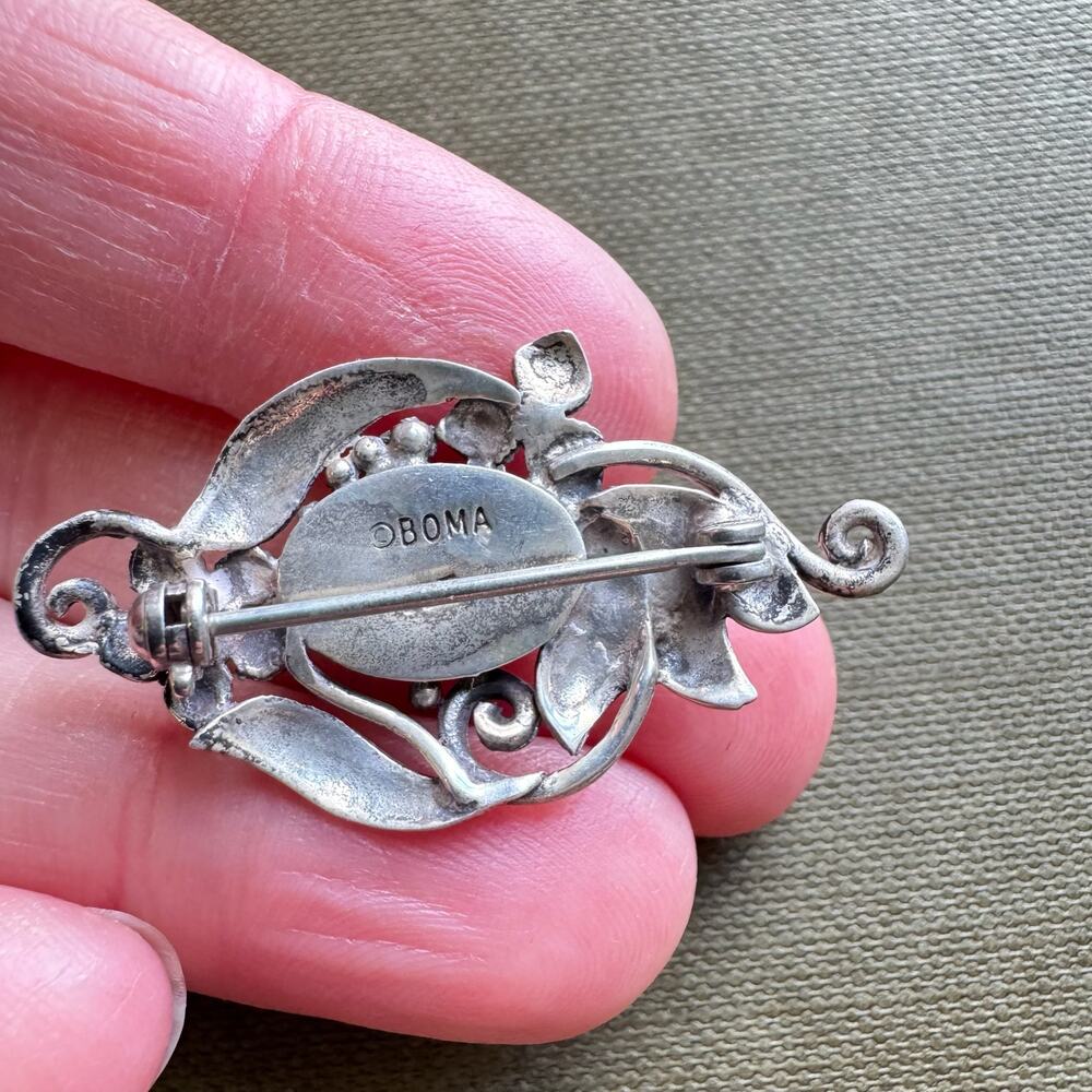 Vintage BOMA 925 Sterling Silver and Amber Brooch - Picture 3 of 5